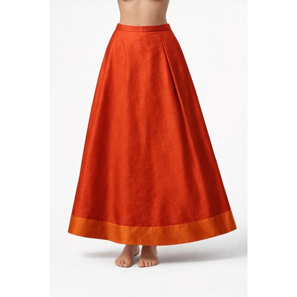 Dana Buchman 12 Skirt Dupioni Silk A-Line Formal Deep Orange 42" Long
